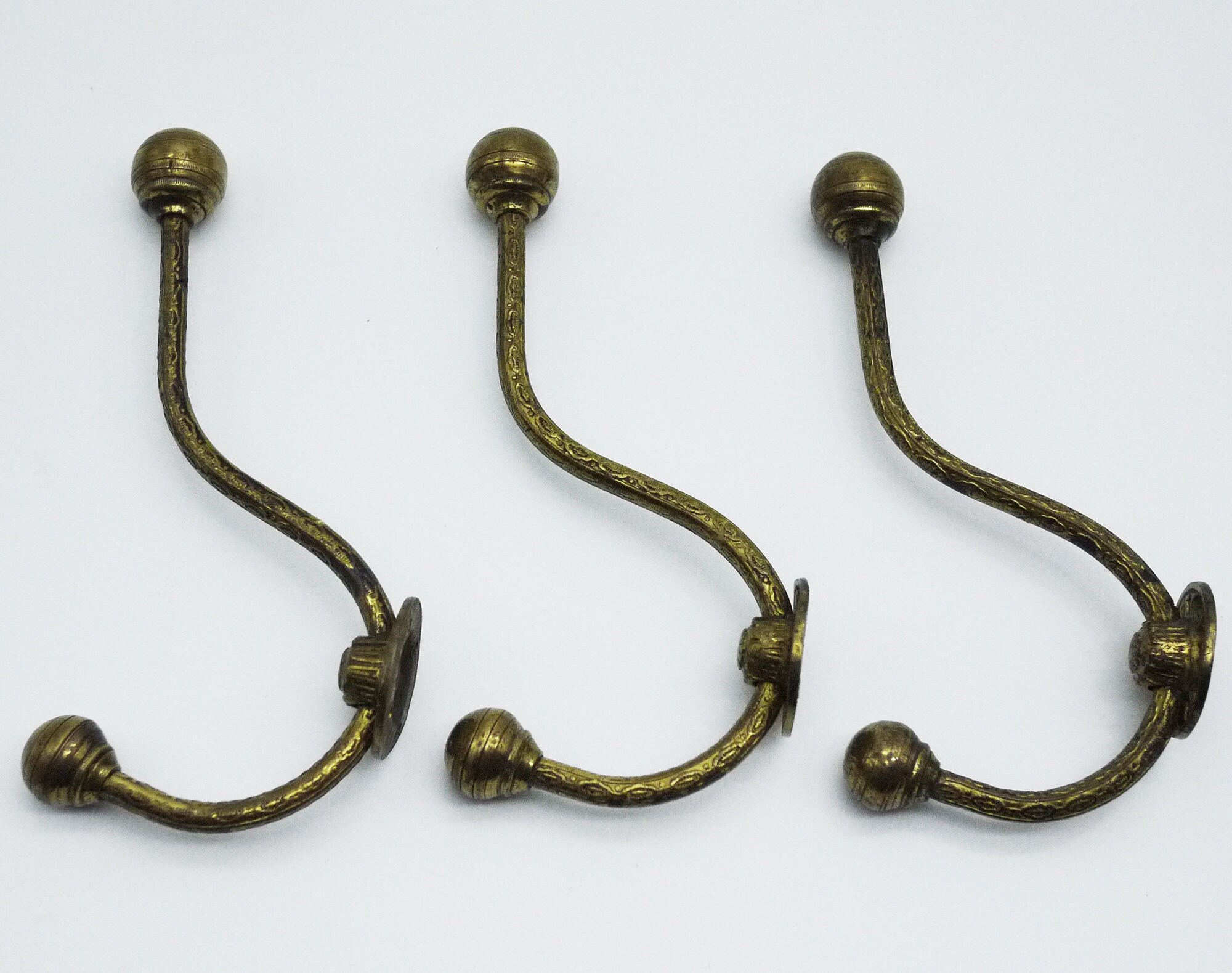 French Brass Coat Hooks, Brass Wall Hooks set of 3
