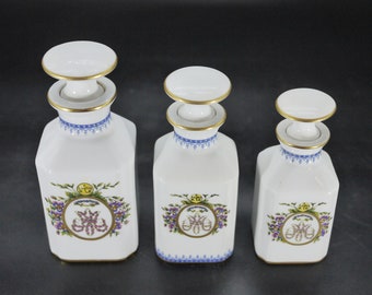 Antique Limoges Porcelain Perfume Vanity Bottle Set, S/3