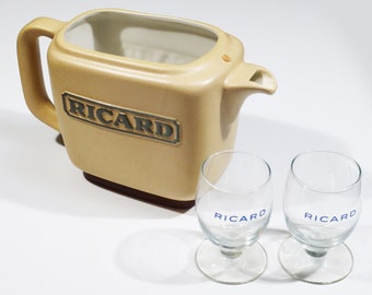 Vintage Ricard Stoneware Pitcher and Glass set