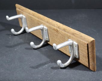 French Vintage Coat Rack Mid Century Wood and Metal Hooks