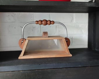French Art Deco Biscuit Basket French Glass and Wood Display Box