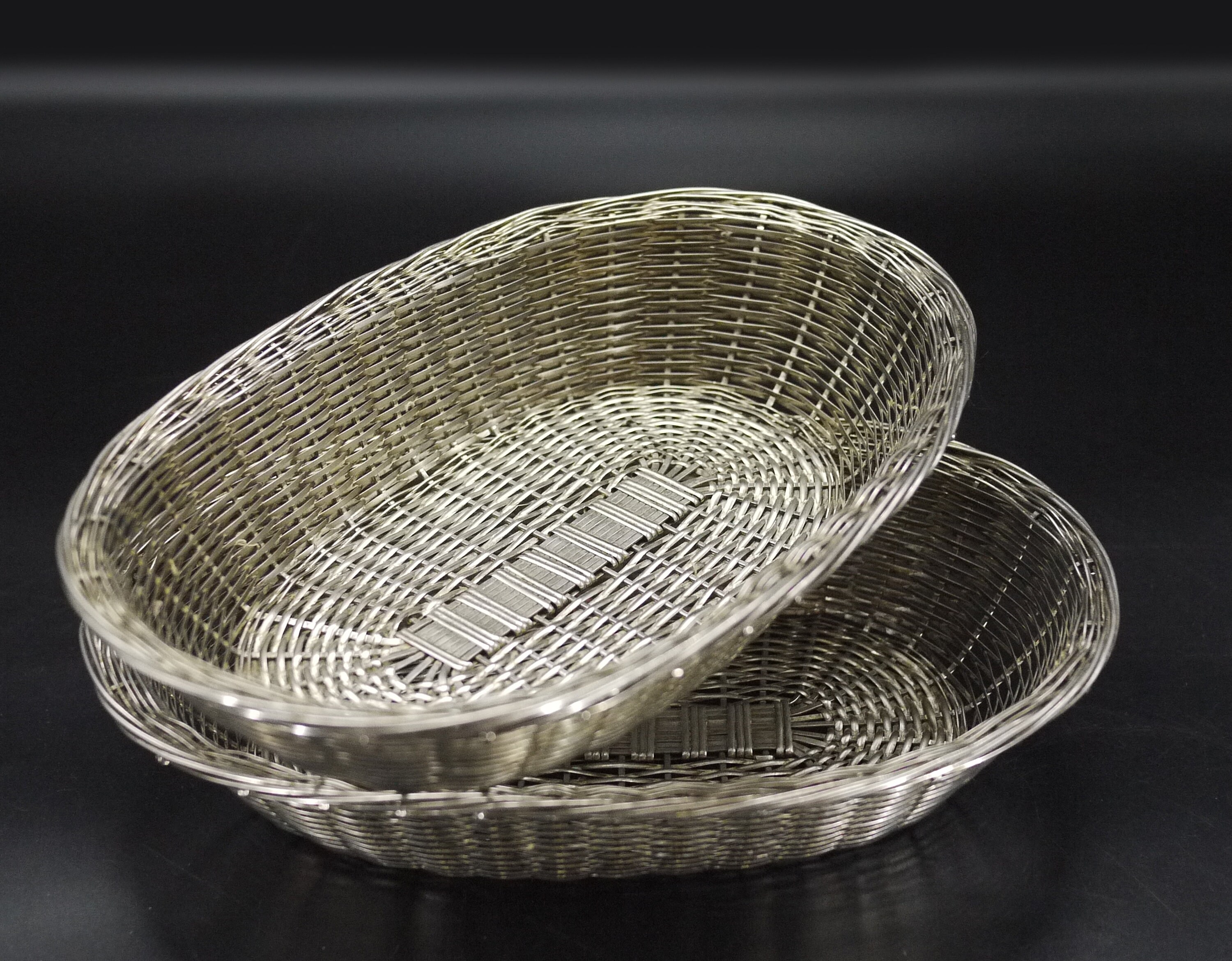 French Silver Woven Wire Bread Baskets