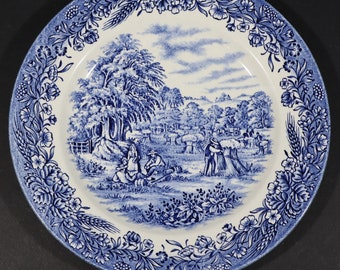 Set of 2 Vintage Churchill Blue Dinner Plates Farmhouse Country Dinnerware