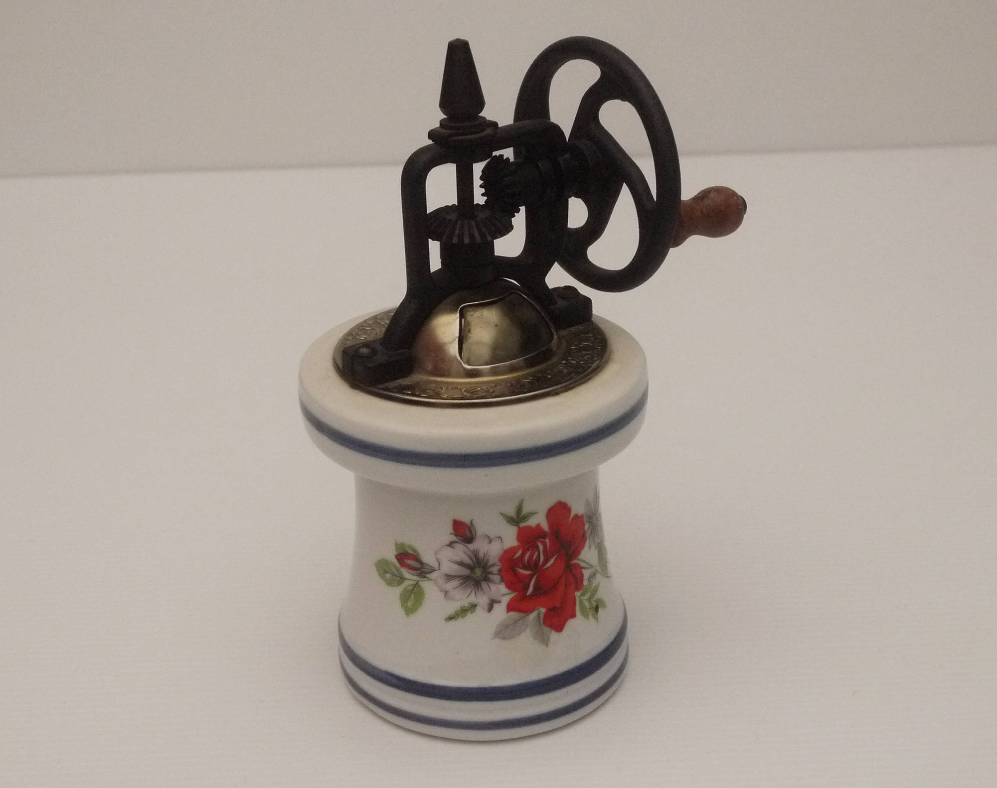 French Ceramic Pepper Mill Red Rose Pattern
