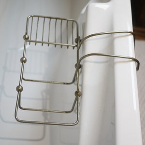 Art Deco Seifenschale Französischer Draht Seifenkorb mit Schwammhalter Antikes Badewannenzubehör