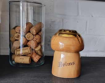Vintage Ceramic Champagne Cork Cigarette Dispenser French Keepsake Box for Men