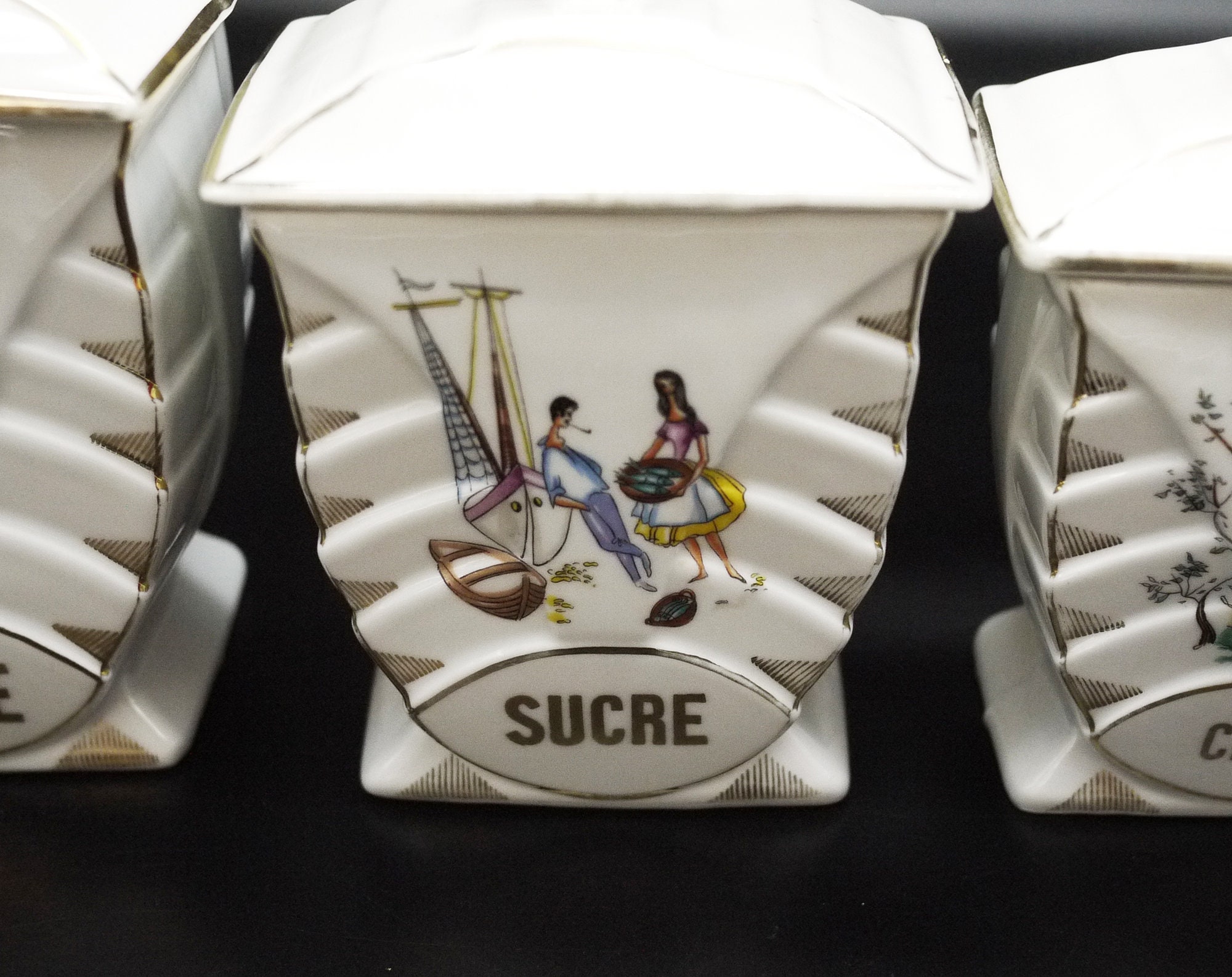 Limoges Porcelain Kitchen Canisters, S/4