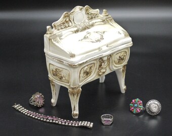 Elegant Ceramic Trinket Box Italian Miniature Chest Display Box Vintage Bathroom Decor