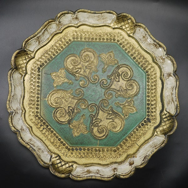 Green and Gold Italian Florentine Tray