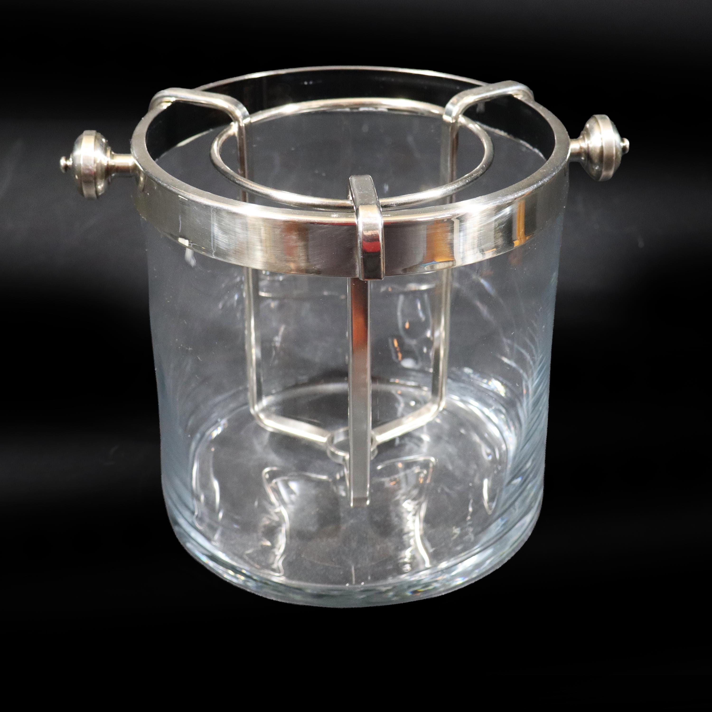 Christofle Fleuron Large Champagne Bucket: Silver Plate and Glass