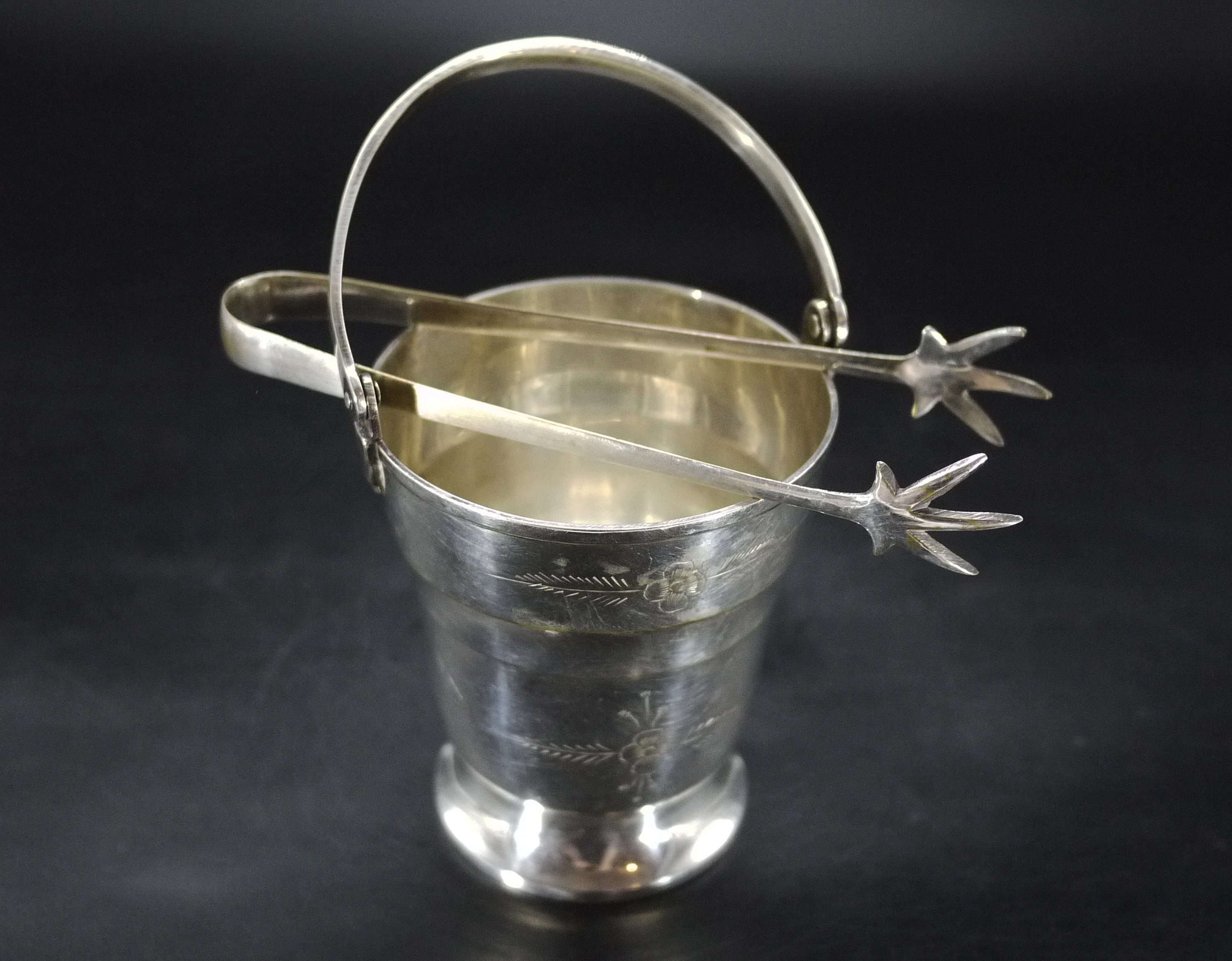 Silver Plated Ice Bucket With Tongs