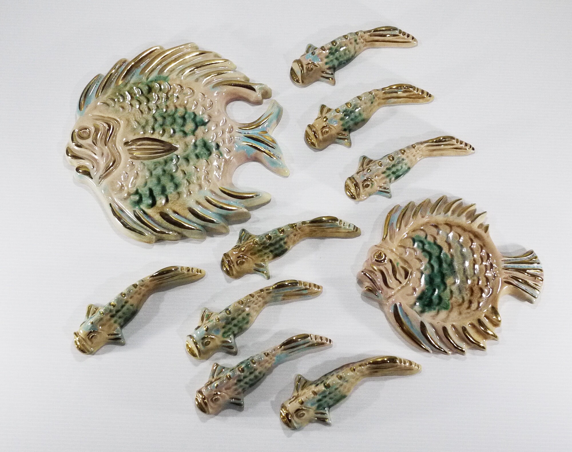 1950s French Ceramic Knife Rest and Trivet, S/11