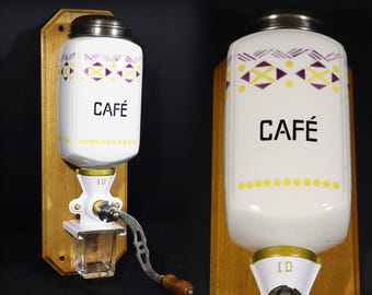 Vintage Wall Mount Coffee Grinder with Porcelain Canister 1930s Decor