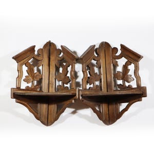 French Vintage Corner Fretwork Shelf set Small Display Wall Shelf Antique Carved Wood Black Forest Style