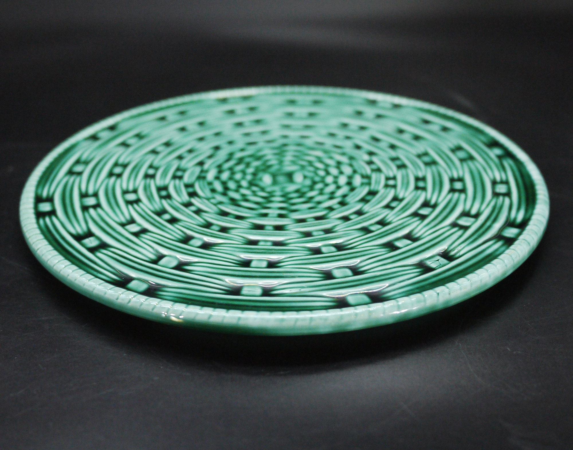 French Ceramic Trivet by Sarreguemines Basket Weave Trivet