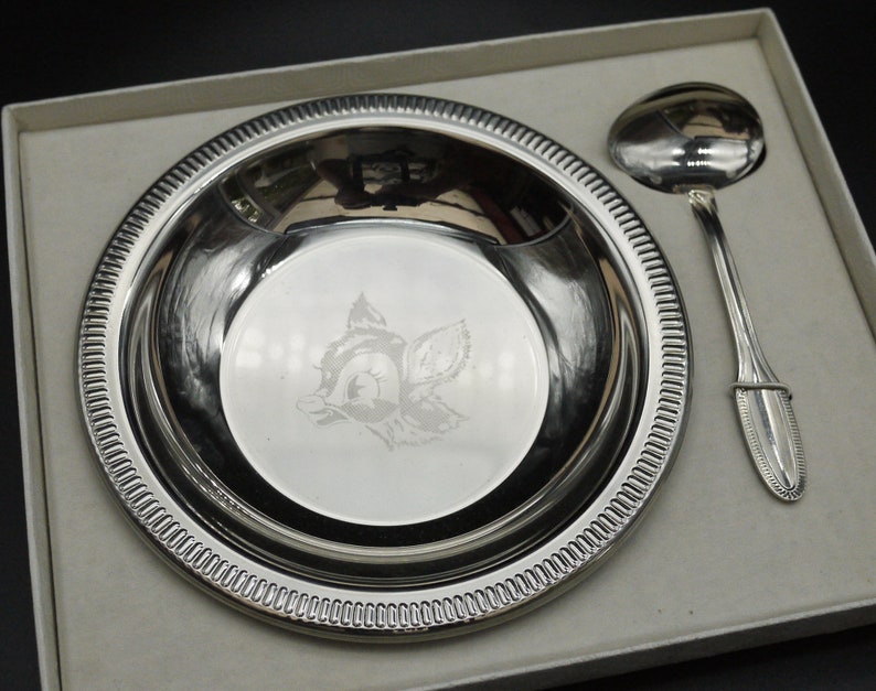 French Bambi baby Bowl and spoon Jean Couzon Orf\u00e8vre boxed gift