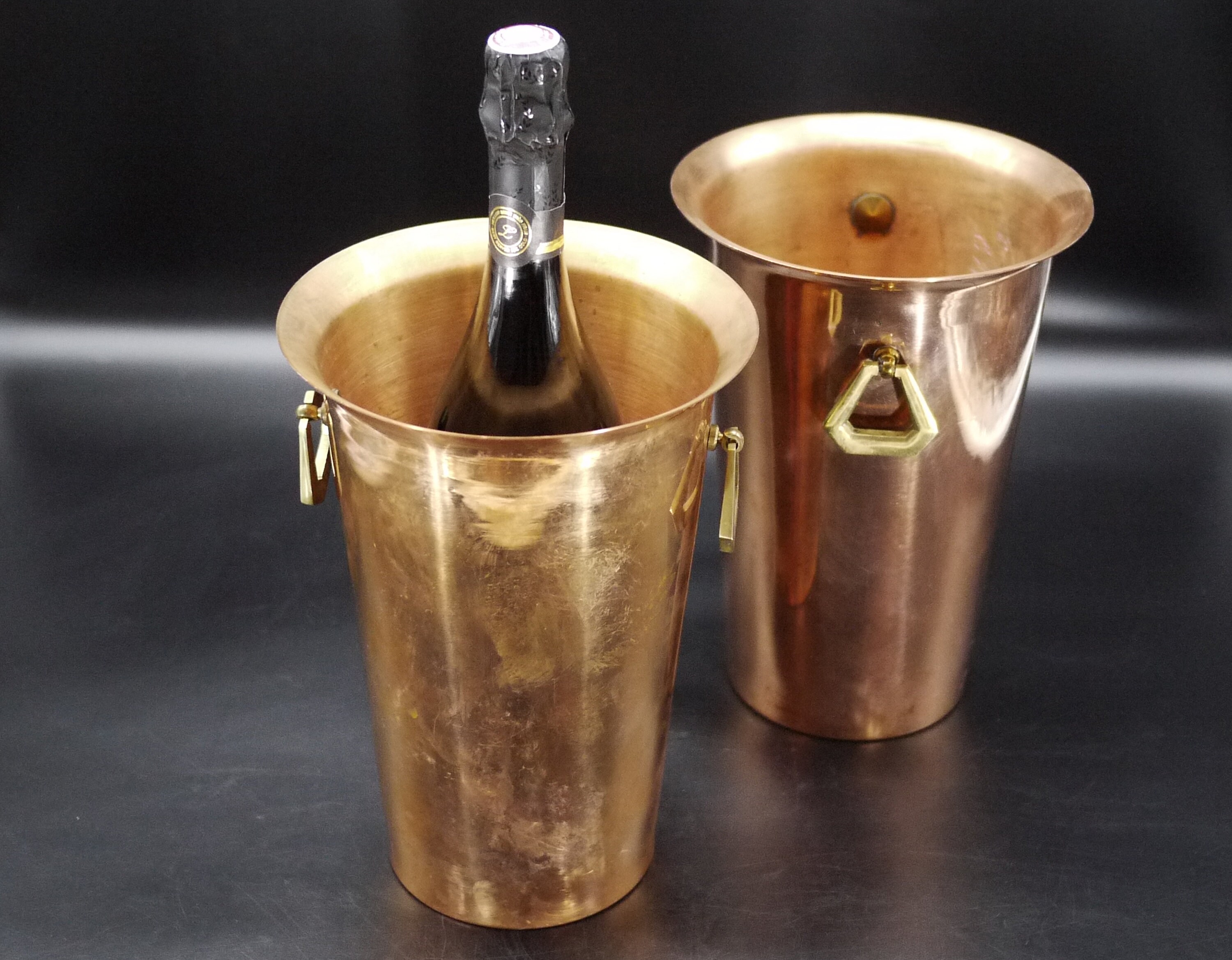 French Copper Wine Cooler with Brass Handles, S/2
