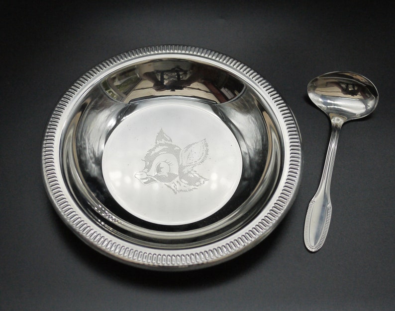 French Bambi baby Bowl and spoon Jean Couzon Orf\u00e8vre boxed gift