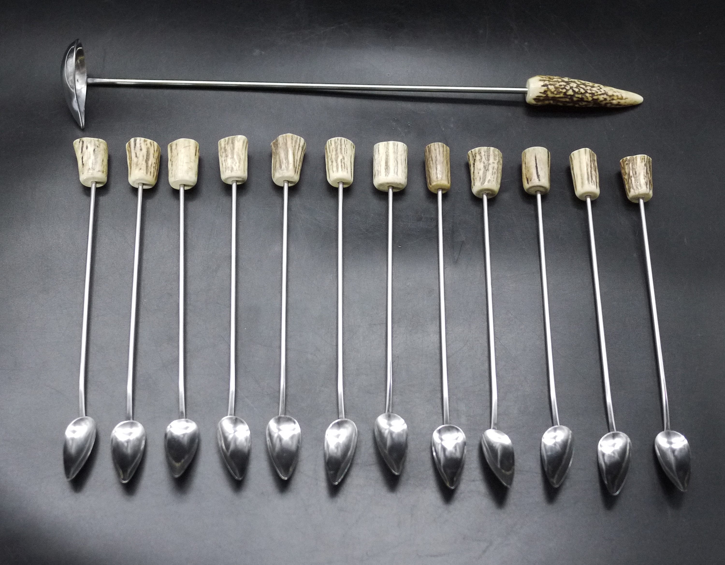 French Bakelite Faux Horn Drink Stirrer set