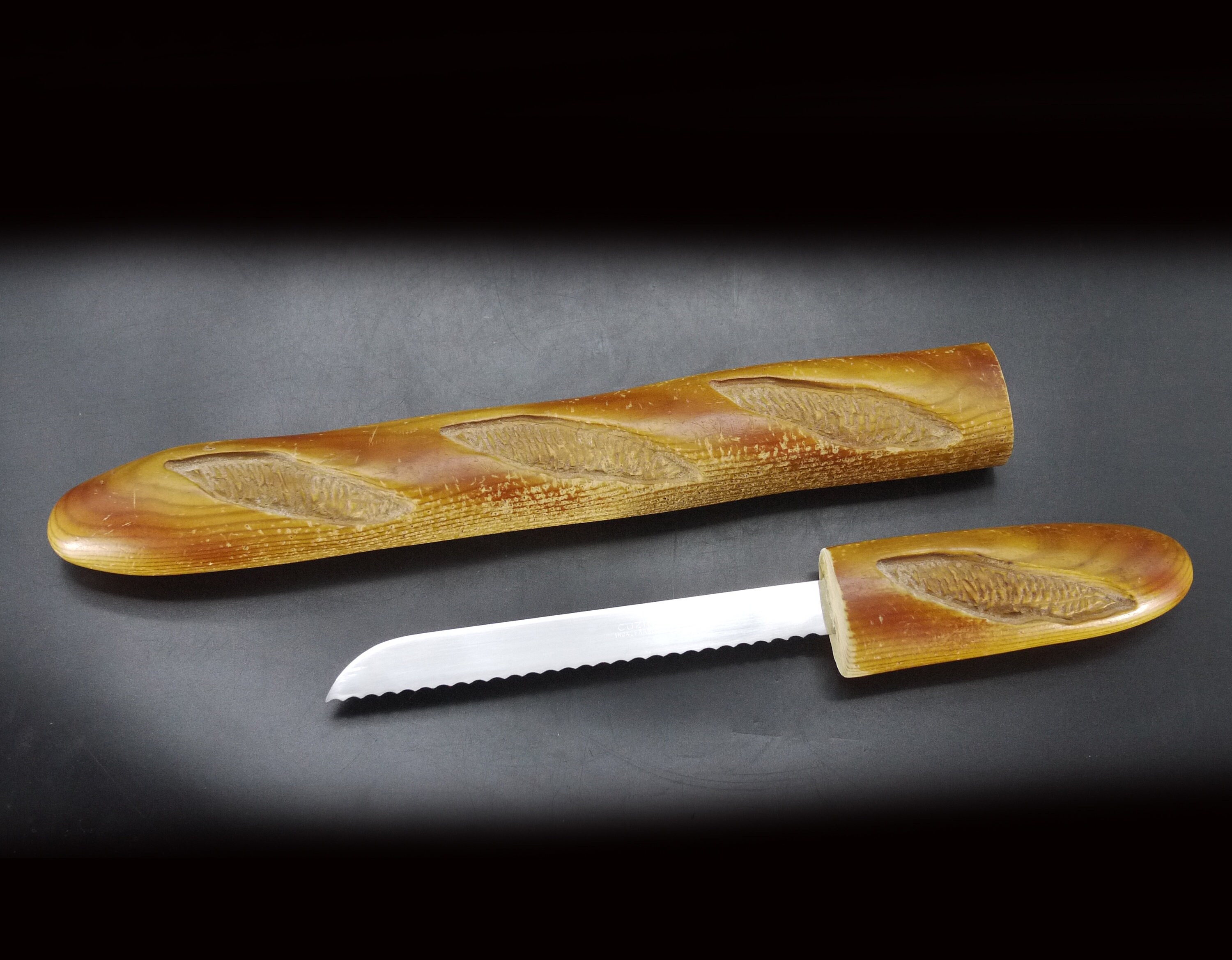 Vintage French Wood Baguette Bread Knife by Cuzin