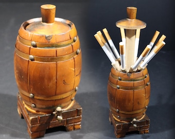 Vintage Wood Cigarette Dispenser - Rustic French Wine Barrel Decor