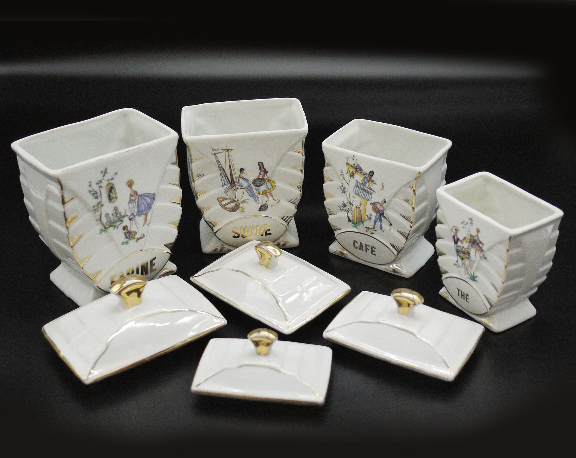 Limoges Porcelain Kitchen Canisters, S/4