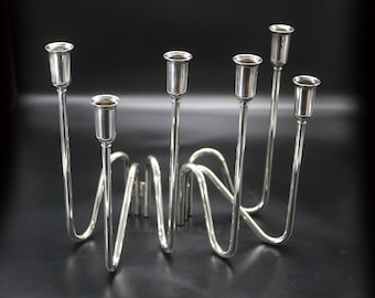 Pair of Silver Plate Vintage Candelabra Candle Sticks Holders, Mid Century Modern Italian Design