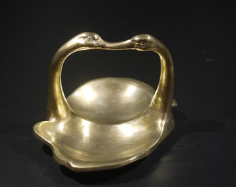 Vintage French Swan Brass Vide Poche Swan Lover Couple Dish