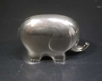 Vintage Elephant Money Box Silver Plated Midcentury Animal Sculpture Coin Bank