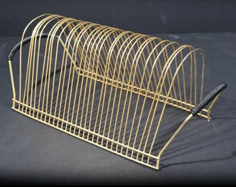 Vintage Gold Wire Vinyl Stand French Midcentury Tabletop Record Display Rack