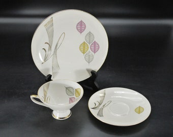 1950s German Porcelain Gold Tea Cup Trio Tea Set