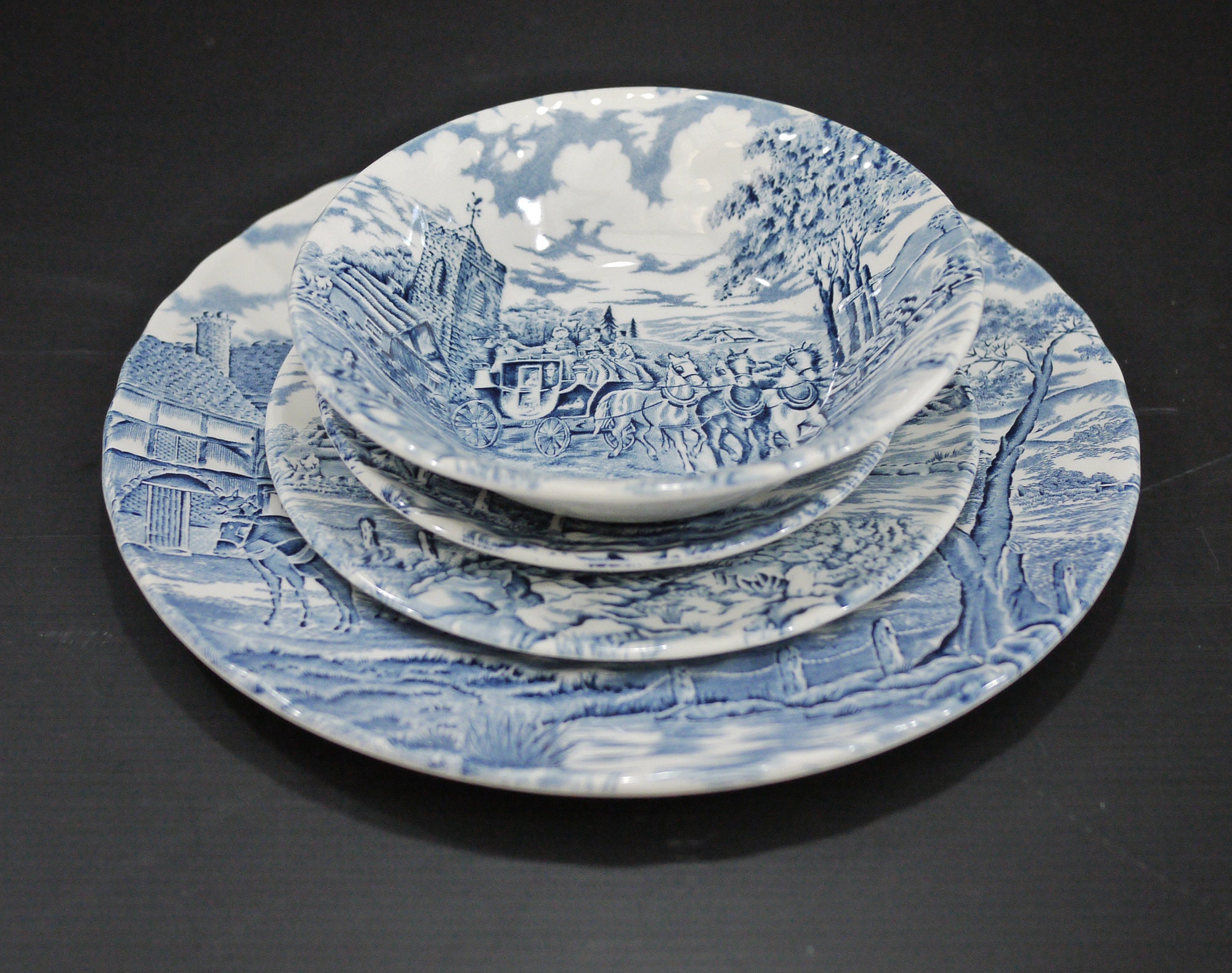 Vintage Tableware Royal Wessex, Blue Coaching Scene Churchill China