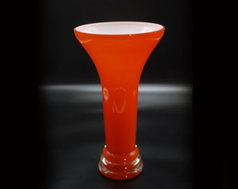 MidCentury Modern Glass Vase Vintage Orange Cased Glass Vase