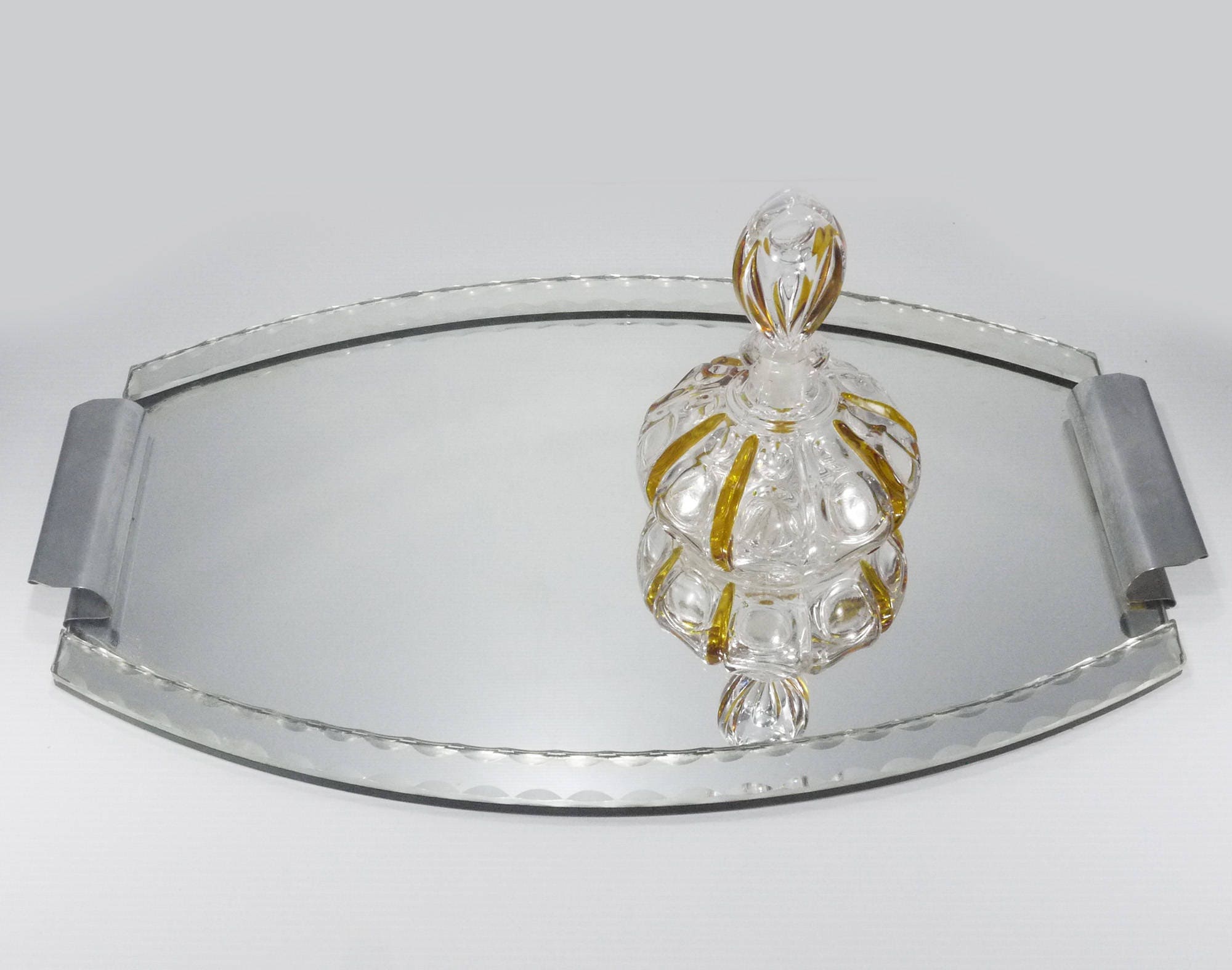 Vintage French Mirrored Vanity Tray Etched Mirror Tray