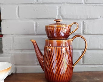 ヴィンテージ フレンチ コーヒーポット フィルター付き ブラウン 