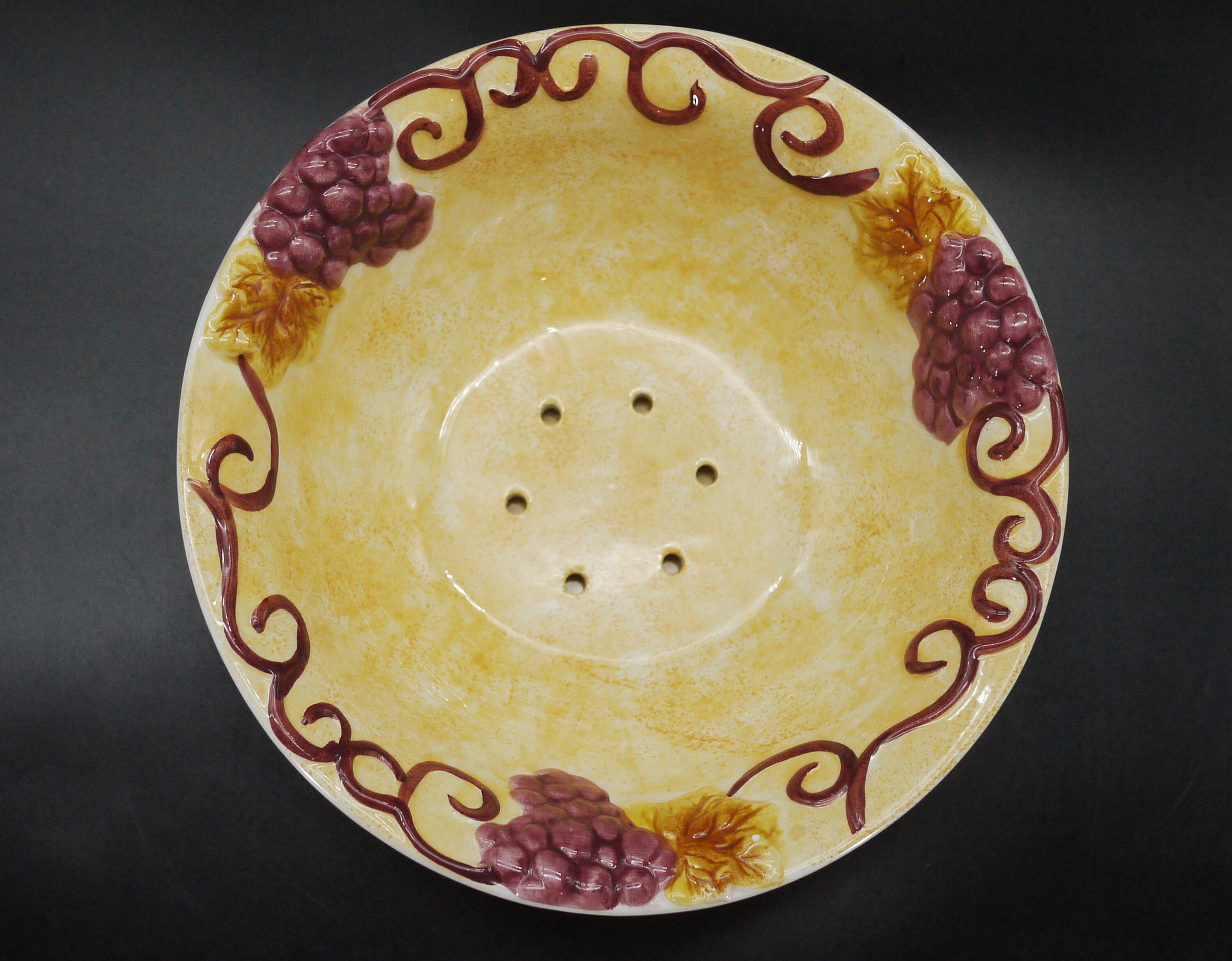 French Ceramic Berry Bowl Colander with Drip Plate