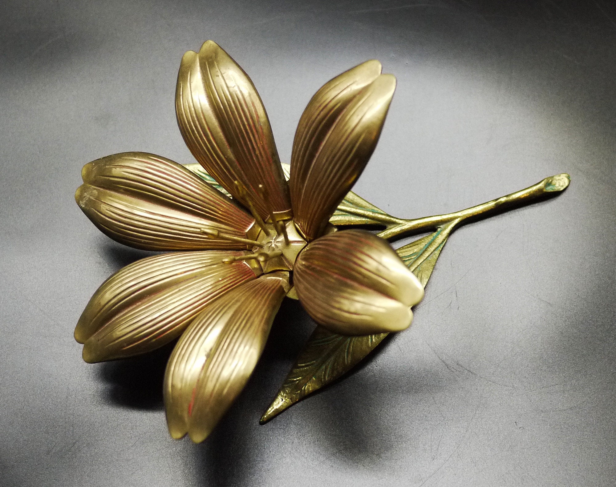 Vintage Flower Ashtray Gold Flower Petal Ashtray S. Agudo Style, Brass Flower Sculpture