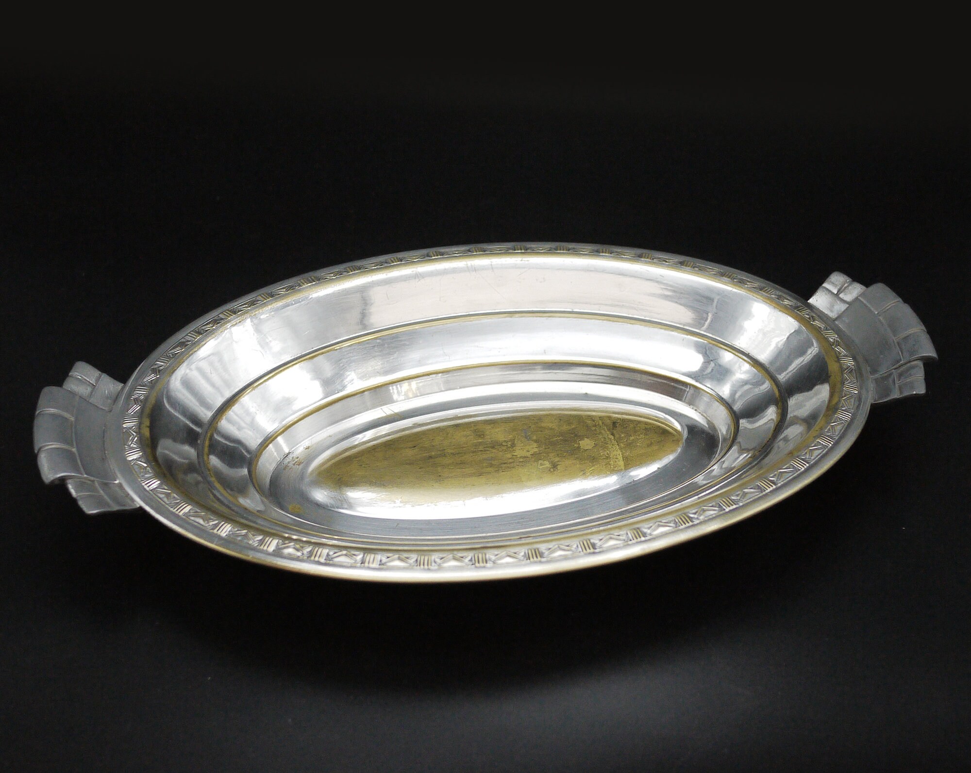 French Art Deco Silver Plated Bread Serving Tray with Handles