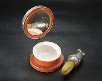 German Vintage Travel Shaving Kit with Mirror Brush and Soap Dish