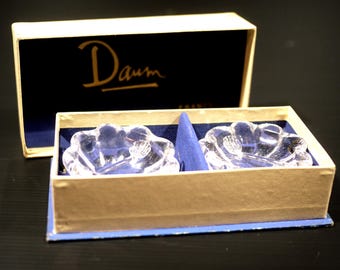 Daum Crystal Salt and Pepper Cellars with Spoons French Vintage Boxed Salt Dishes