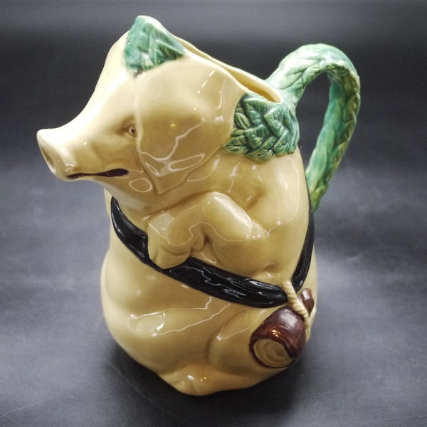 Antique French Majolica Pig With Ham Pitcher