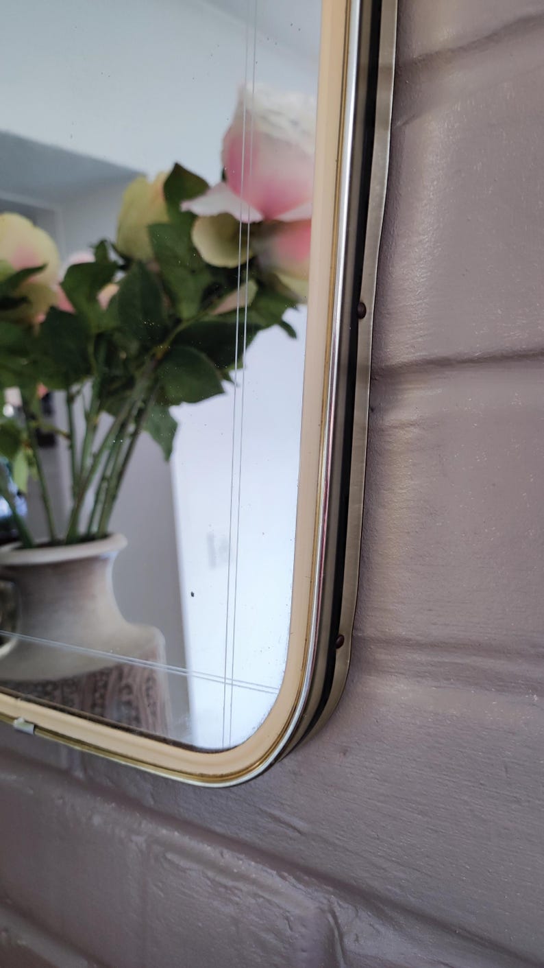 French Asymmetric Brass Wall Mirror, 1960s Rockabilly Decor image 16