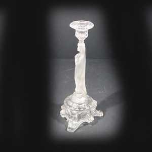 French Virgin Mary Statue Candle Holder Vintage Frosted Satin Glass Our Lady Candlestick