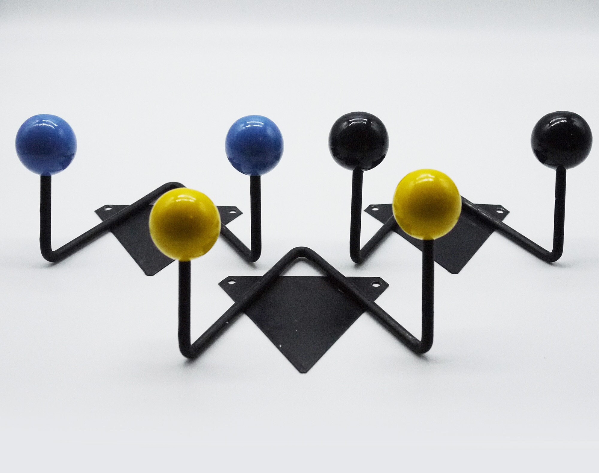 French Vintage Atomic Design Coat Hooks Set, Wooden Ball Coat Hooks