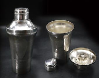 Silver Plated Cocktail Shaker With Lemon Squeezer, Art Deco Barware