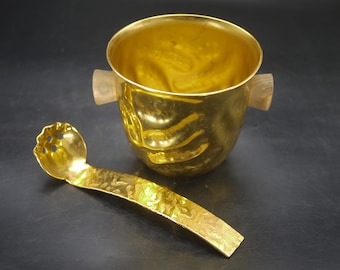 Vintage Gold Ice Bucket French Gold Aluminum Bucket with Ice Spoon by INALTA
