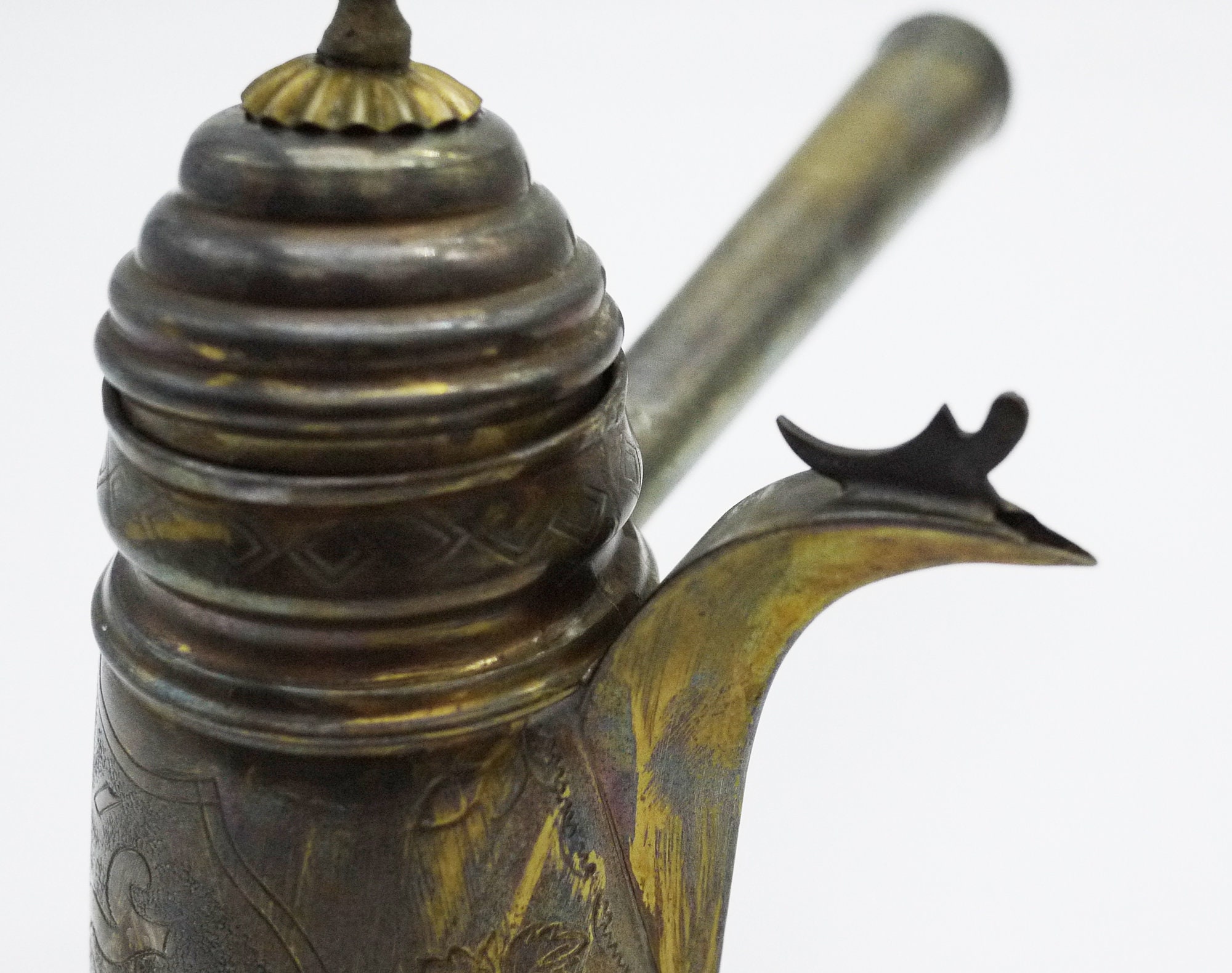 Turkish Coffee Pot, Hand Carved Brass Lidded Coffee Pot Cezve Istanbul