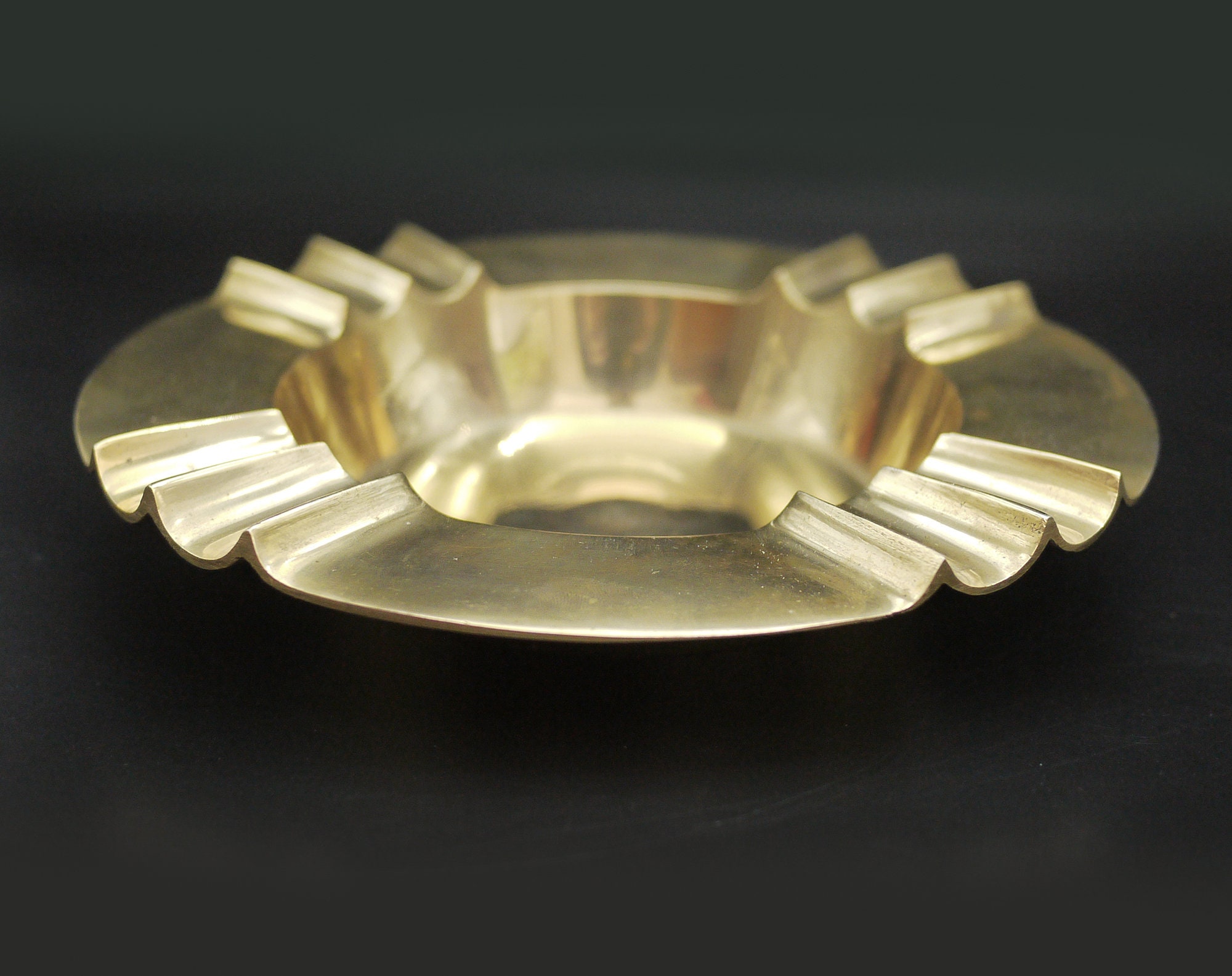 French Gold Brass Large Ashtray MCM