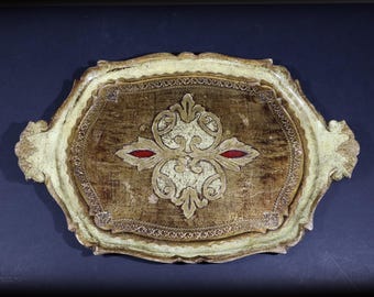 Vintage Florentine Serving Tray in Gold Gilt Painted Wood