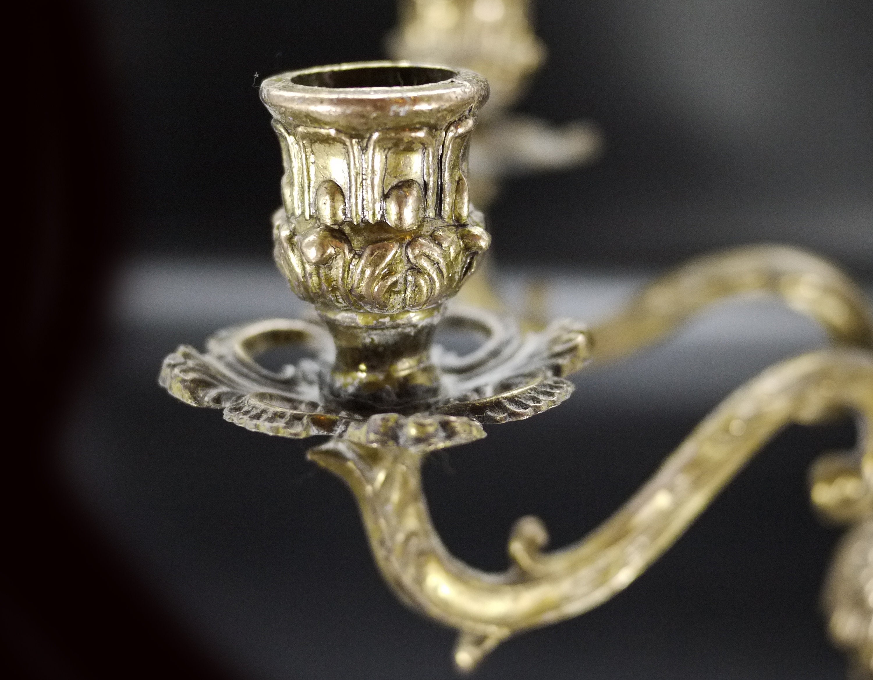 French Ornate Brass Candelabra 5 Arm